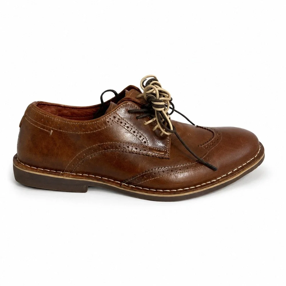 Steve Madden Lookus 247 Men's 10.5 Cognac Leather Wingtip Oxford Derby Shoes